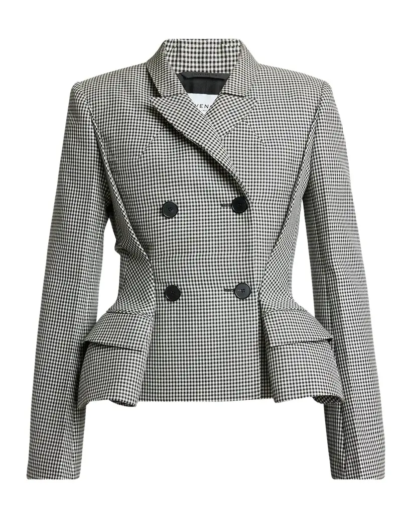 Houndstooth Wool-Mohair Pinched Peplum Jacket