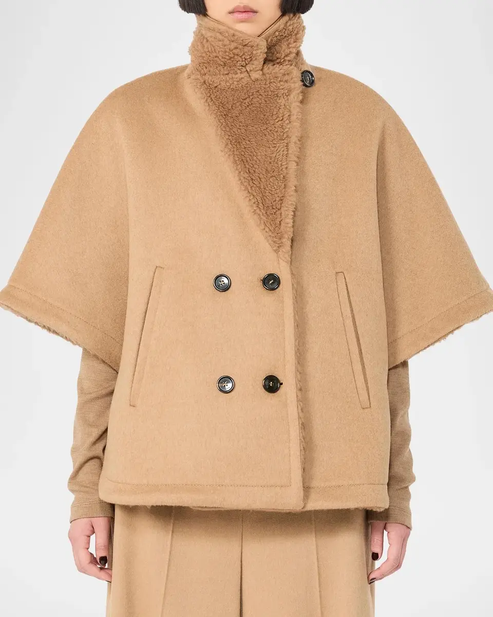 Max Mara Men's Camel Wool and Teddy Reversible Cape | Thumbnail 2 Max Mara Men's Camel Wool and Teddy Reversible Cape | Thumbnail 2
