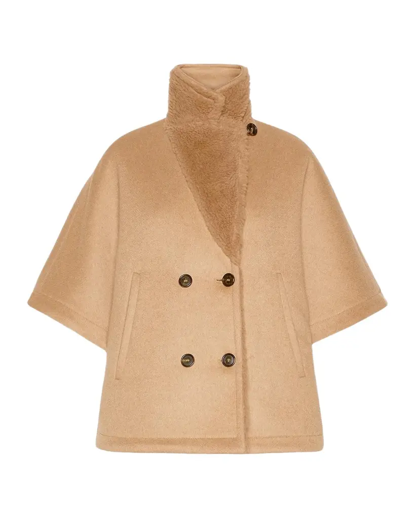 Max Mara Men's Camel Wool and Teddy Reversible Cape