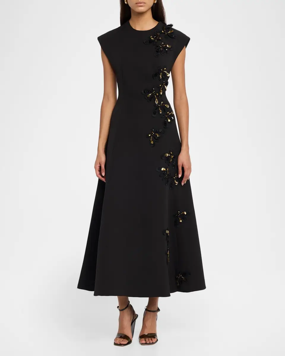Bibhu Mohapatra Floral Embellished Cady Cap-Sleeve Midi Dress | Thumbnail 2 Bibhu Mohapatra Floral Embellished Cady Cap-Sleeve Midi Dress | Thumbnail 2