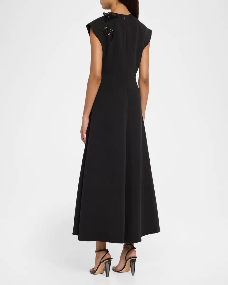 Bibhu Mohapatra Floral Embellished Cady Cap-Sleeve Midi Dress | Thumbnail 3 Bibhu Mohapatra Floral Embellished Cady Cap-Sleeve Midi Dress | Thumbnail 3