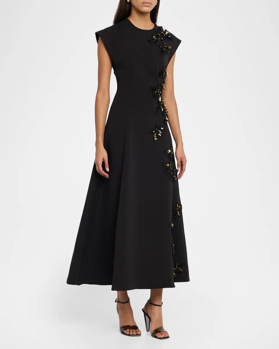 Bibhu Mohapatra Floral Embellished Cady Cap-Sleeve Midi Dress | Thumbnail 4 Bibhu Mohapatra Floral Embellished Cady Cap-Sleeve Midi Dress | Thumbnail 4