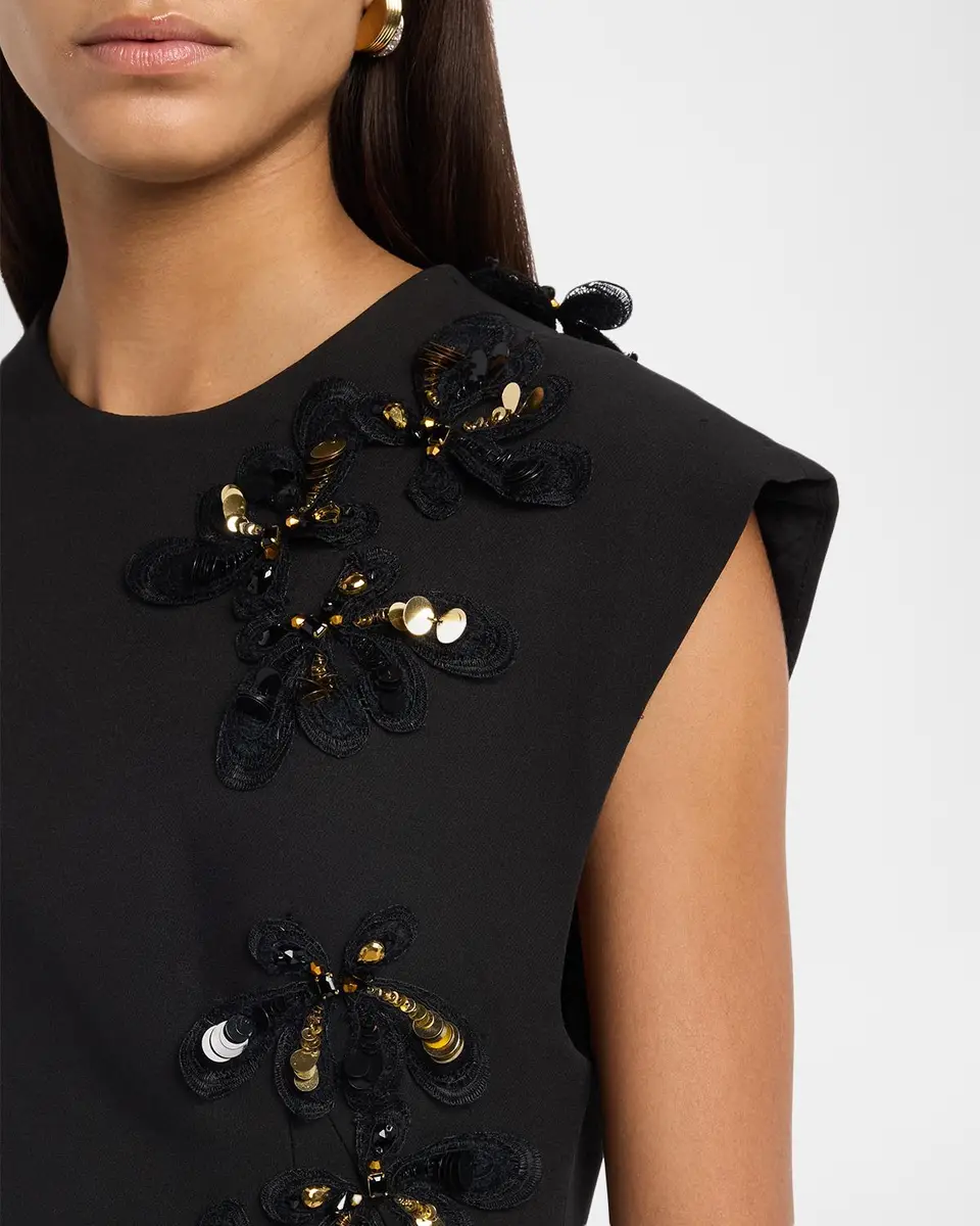 Bibhu Mohapatra Floral Embellished Cady Cap-Sleeve Midi Dress | Thumbnail 5 Bibhu Mohapatra Floral Embellished Cady Cap-Sleeve Midi Dress | Thumbnail 5