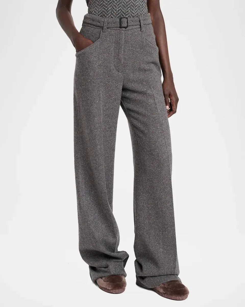 Gabriela Hearst Norman Herringbone Belted Straight-Leg Pants | Thumbnail 4 Gabriela Hearst Norman Herringbone Belted Straight-Leg Pants | Thumbnail 4