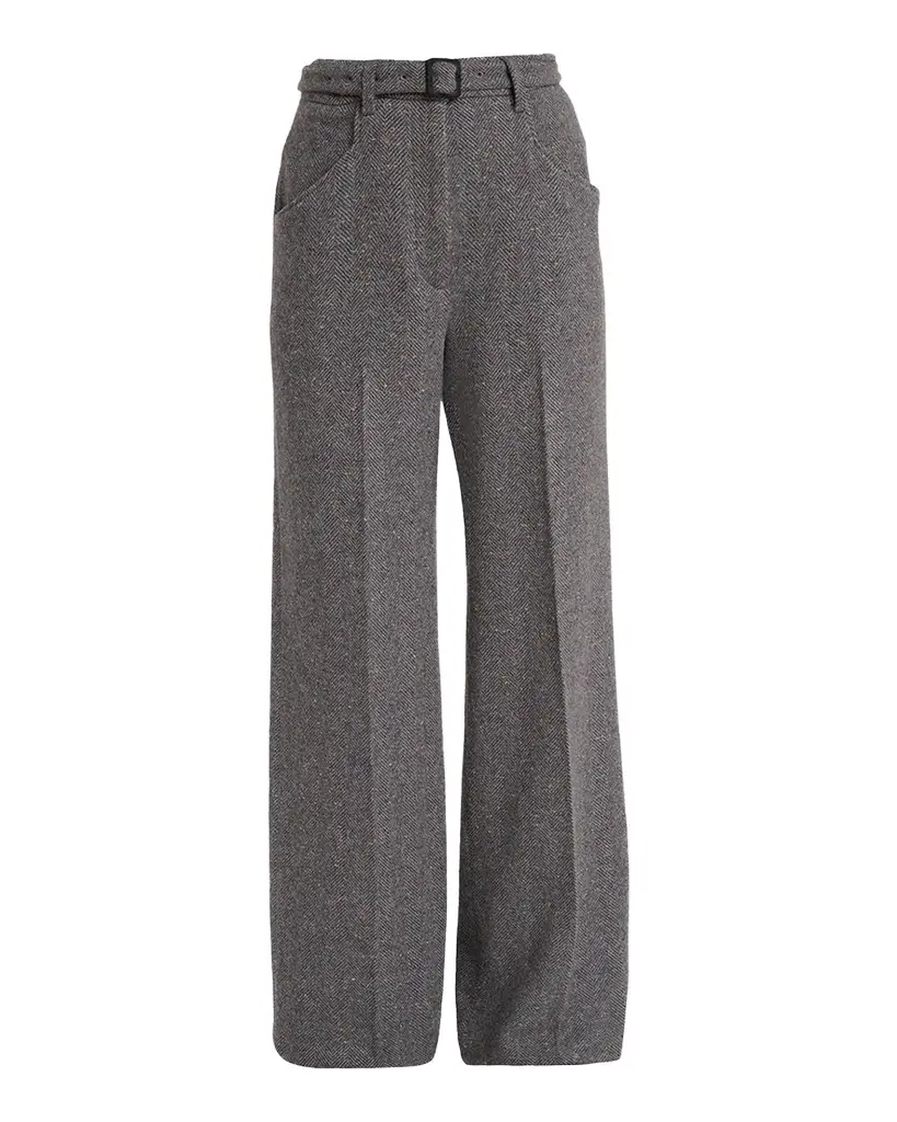 Norman Herringbone Belted Straight-Leg Pants