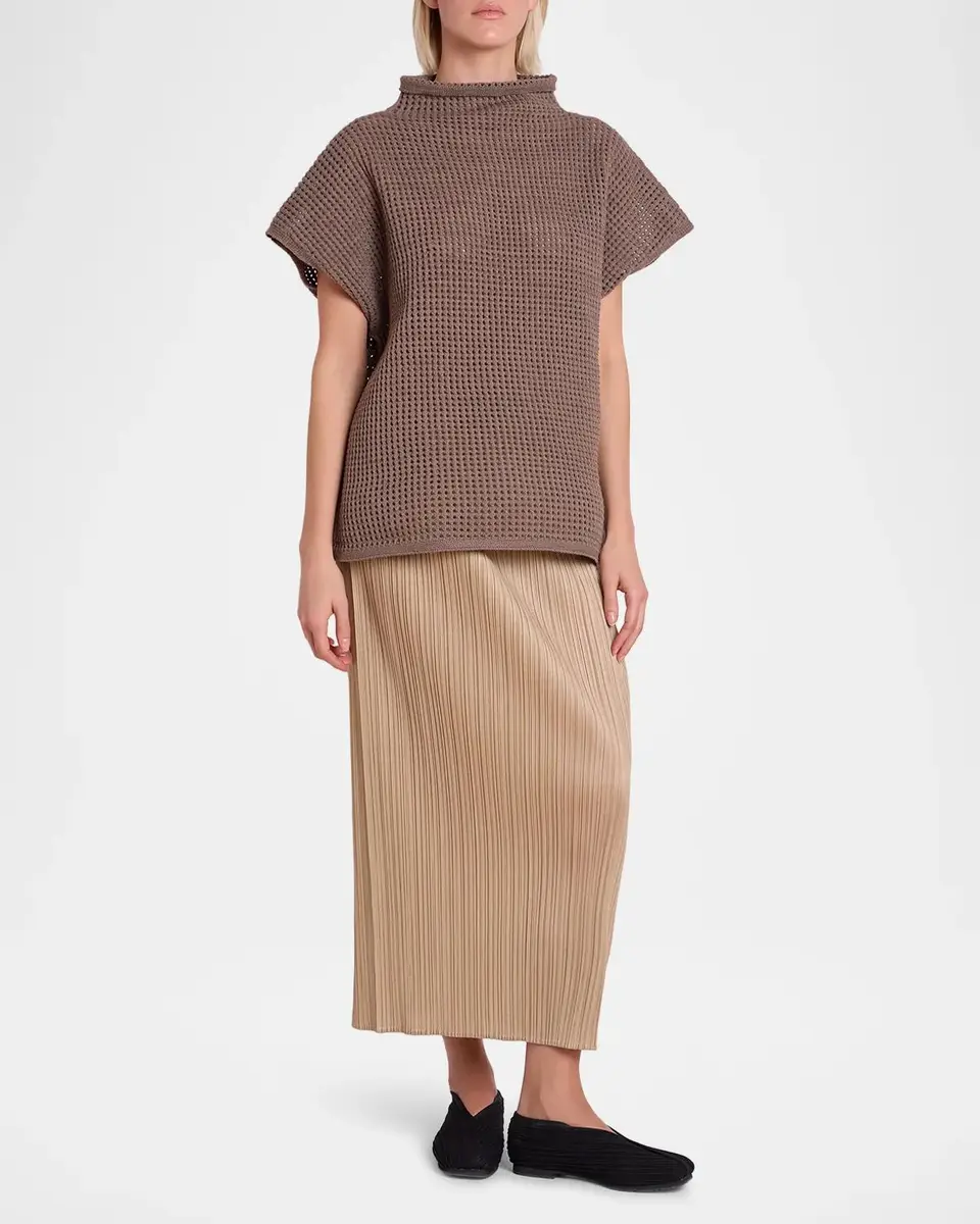 Issey Miyake Funnel-Neck Dot Open Knit Short-Sleeve Top | Thumbnail 2 Issey Miyake Funnel-Neck Dot Open Knit Short-Sleeve Top | Thumbnail 2