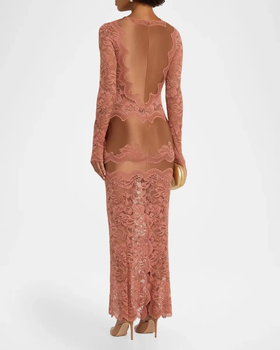 Rabanne Long-Sleeve Stretch Lace Jersey Maxi Dress | Thumbnail 3