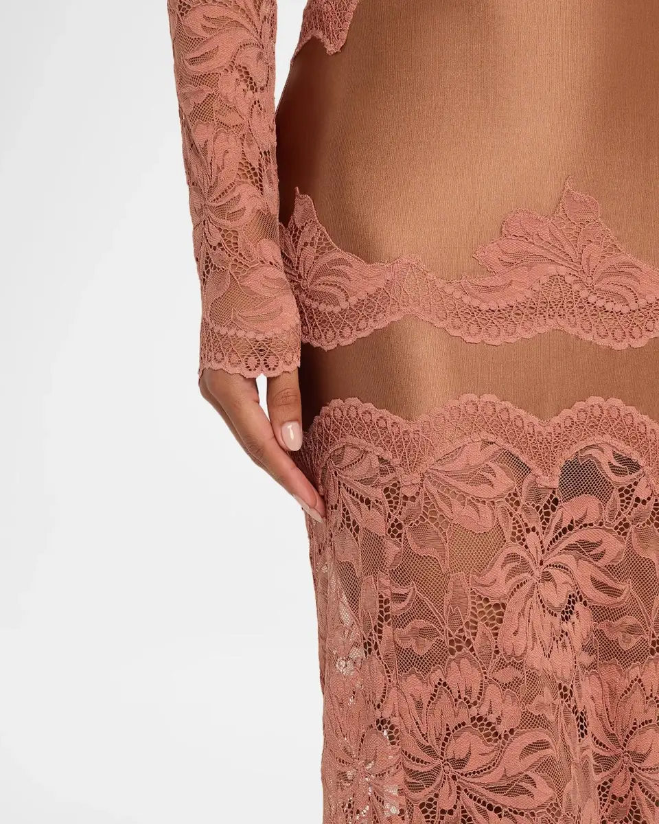 Rabanne Long-Sleeve Stretch Lace Jersey Maxi Dress | Thumbnail 5