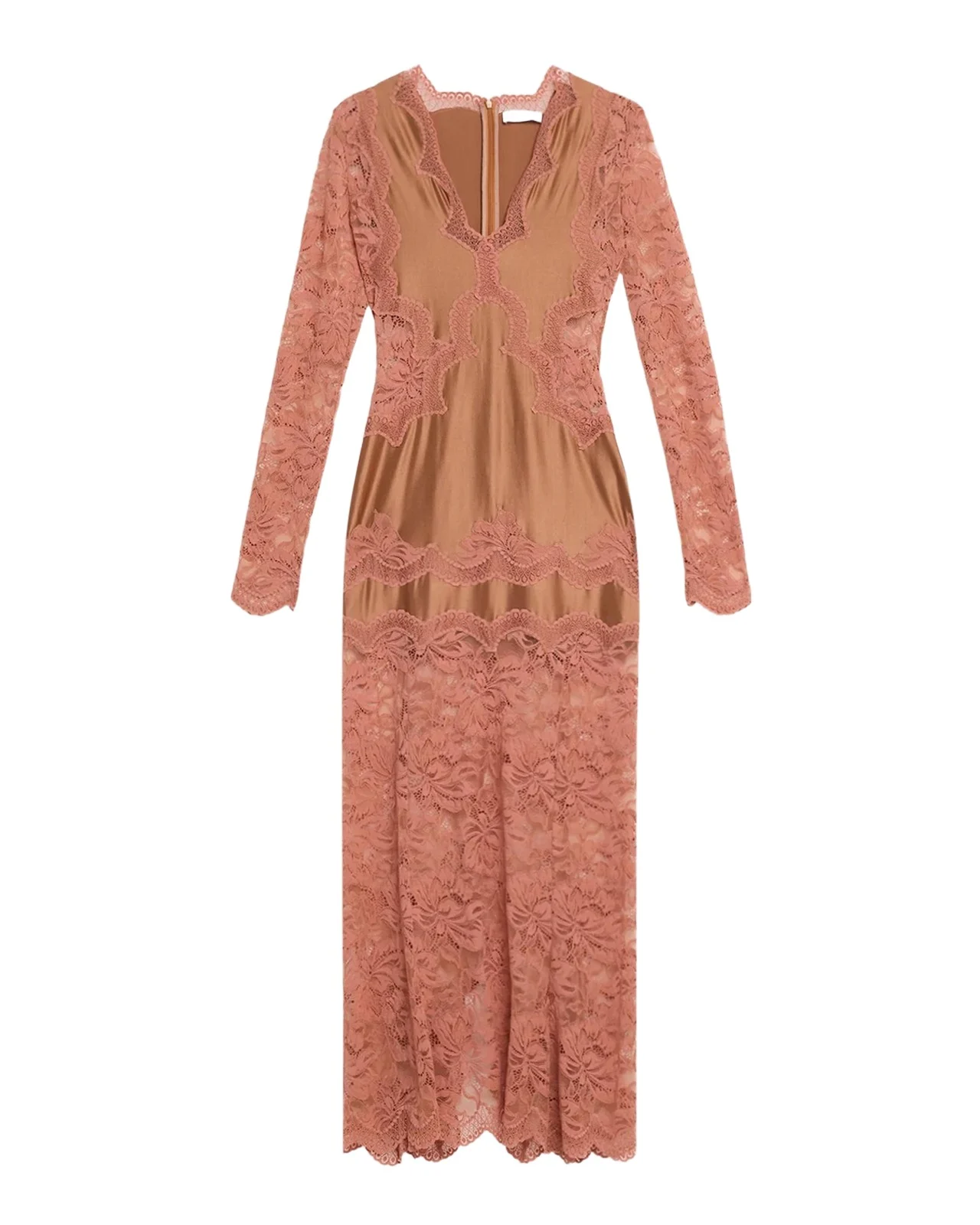 Rabanne Long-Sleeve Stretch Lace Jersey Maxi Dress