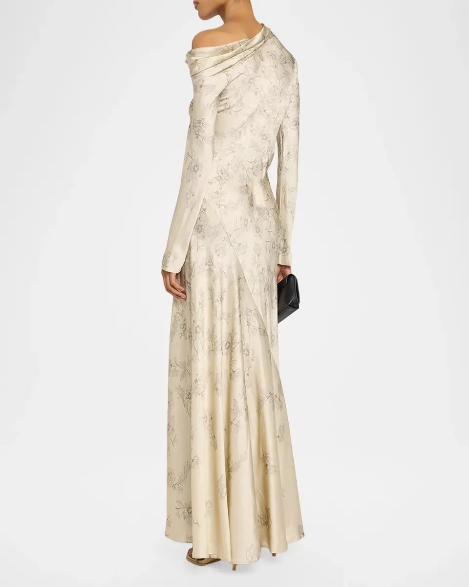 Alberta Ferretti Lace Printed Satin One-Shoulder Gown | Thumbnail 3