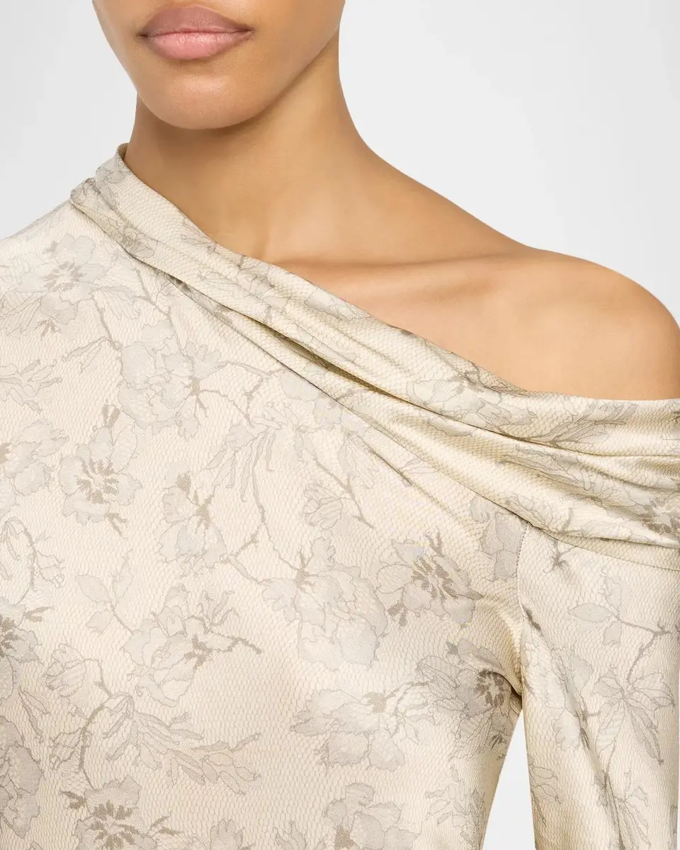 Alberta Ferretti Lace Printed Satin One-Shoulder Gown | Thumbnail 5