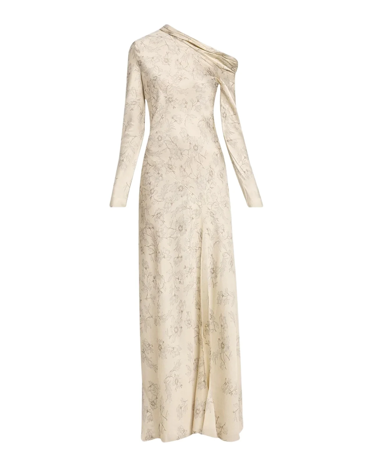 Alberta Ferretti Lace Printed Satin One-Shoulder Gown