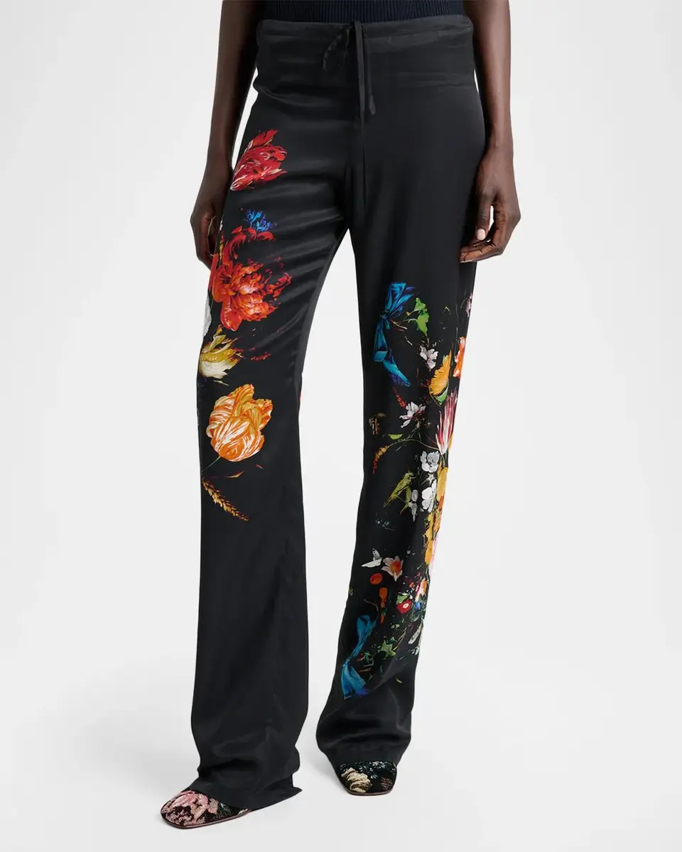 Dries Van Noten Floral Print Straight-Leg Drawstring Pants | Thumbnail 4