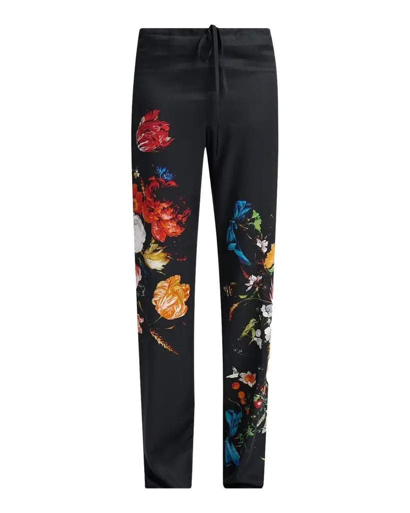 Dries Van Noten Floral Print Straight-Leg Drawstring Pants
