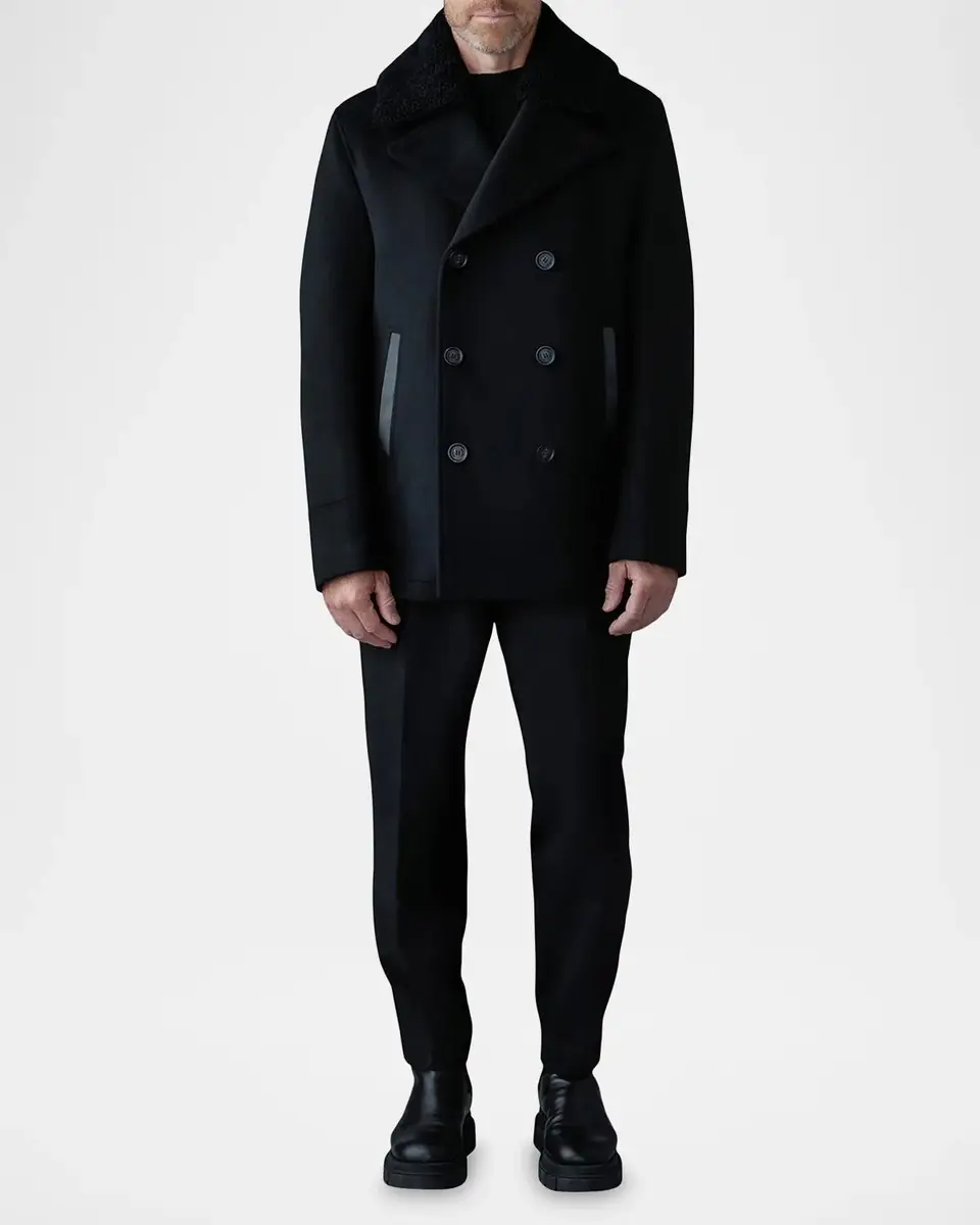 Mackage Men's Cole Wool Double-Breasted Jacket with Shearling Collar | Thumbnail 2 Mackage Men's Cole Wool Double-Breasted Jacket with Shearling Collar | Thumbnail 2