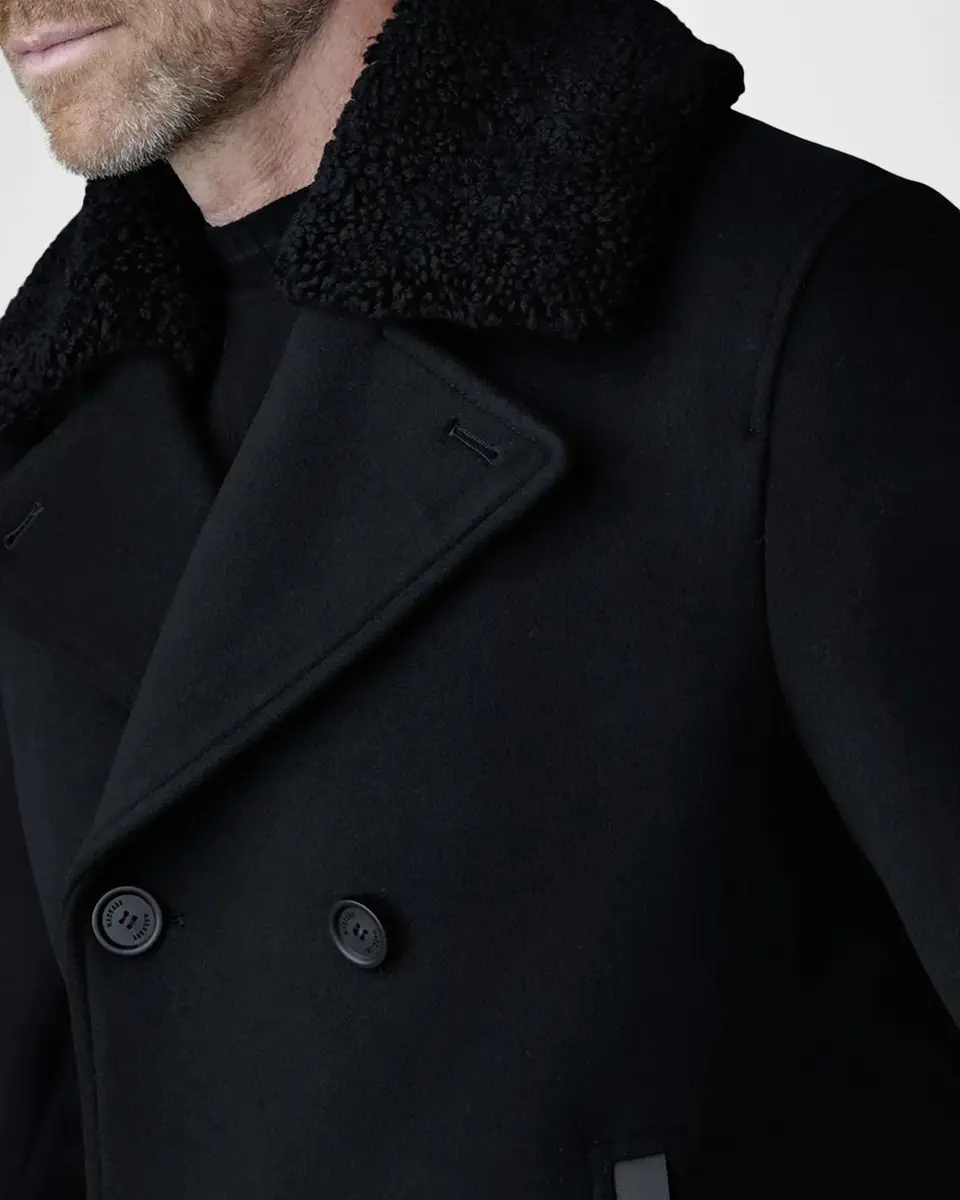 Mackage Men's Cole Wool Double-Breasted Jacket with Shearling Collar | Thumbnail 4 Mackage Men's Cole Wool Double-Breasted Jacket with Shearling Collar | Thumbnail 4