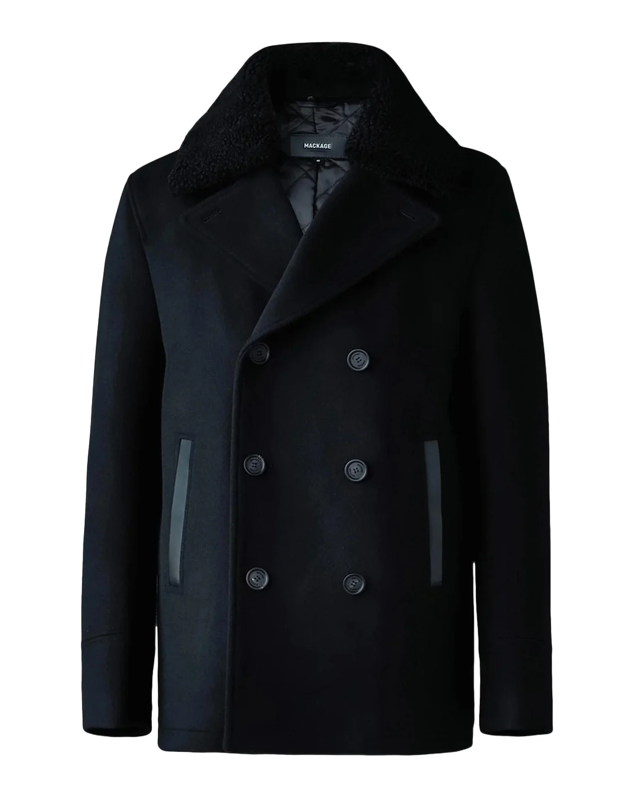 Mackage Men's Cole Wool Double-Breasted Jacket with Shearling Collar