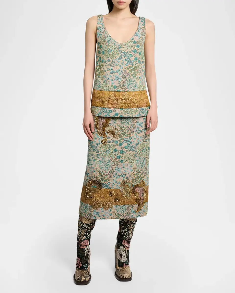 Dries Van Noten V-Neck Floral Jacquard Sleeveless Top | Thumbnail 2