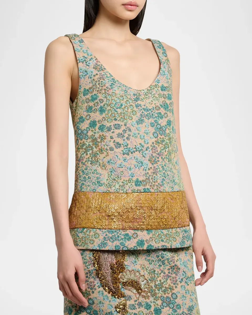 Dries Van Noten V-Neck Floral Jacquard Sleeveless Top | Thumbnail 4