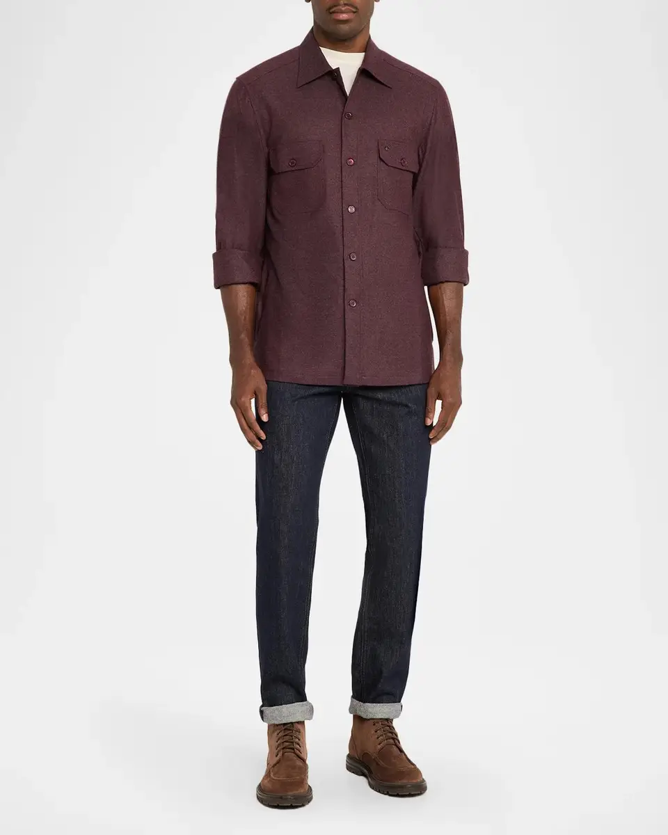 Stefano Ricci Men's Cashmere Flannel Overshirt | Thumbnail 2 Stefano Ricci Men's Cashmere Flannel Overshirt | Thumbnail 2