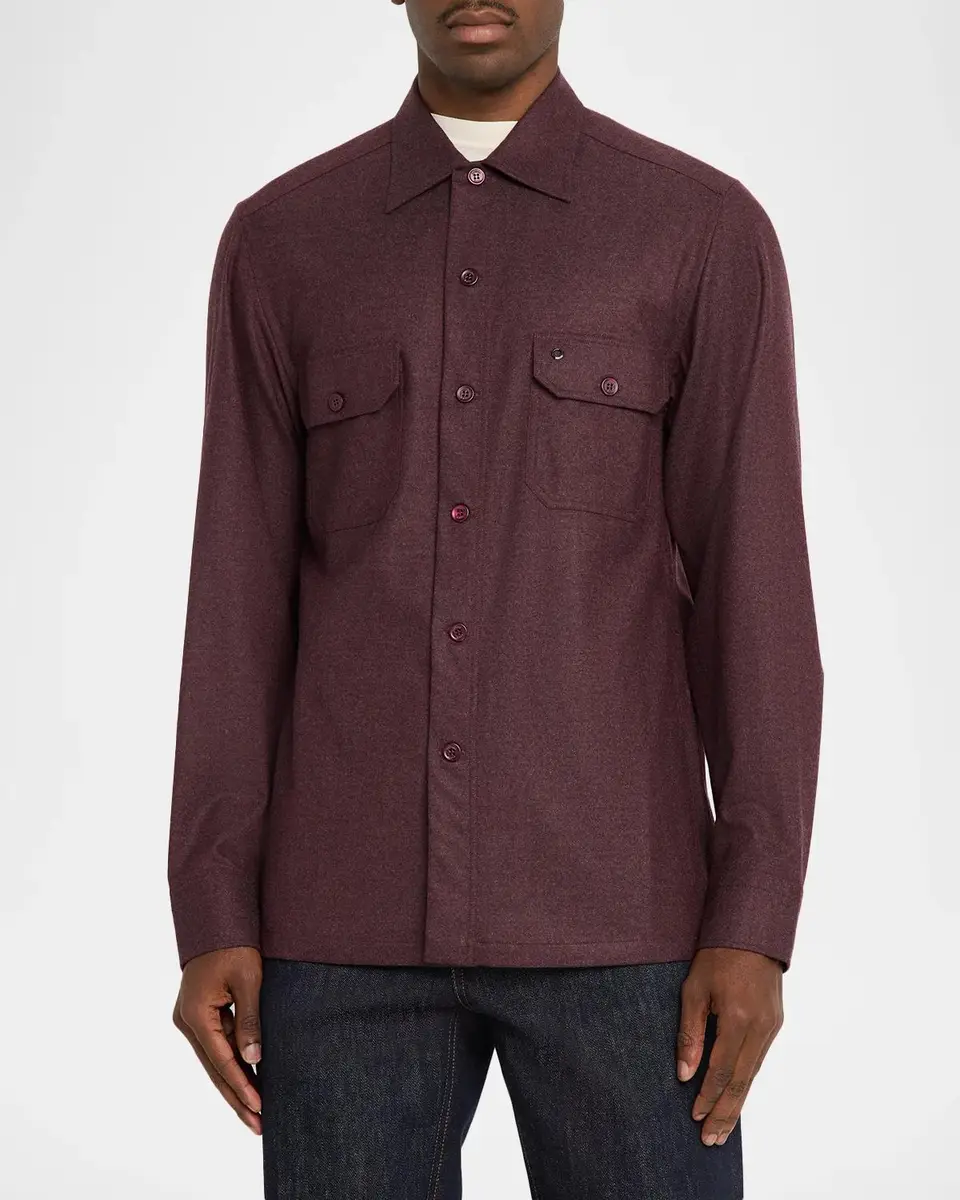 Stefano Ricci Men's Cashmere Flannel Overshirt | Thumbnail 4 Stefano Ricci Men's Cashmere Flannel Overshirt | Thumbnail 4