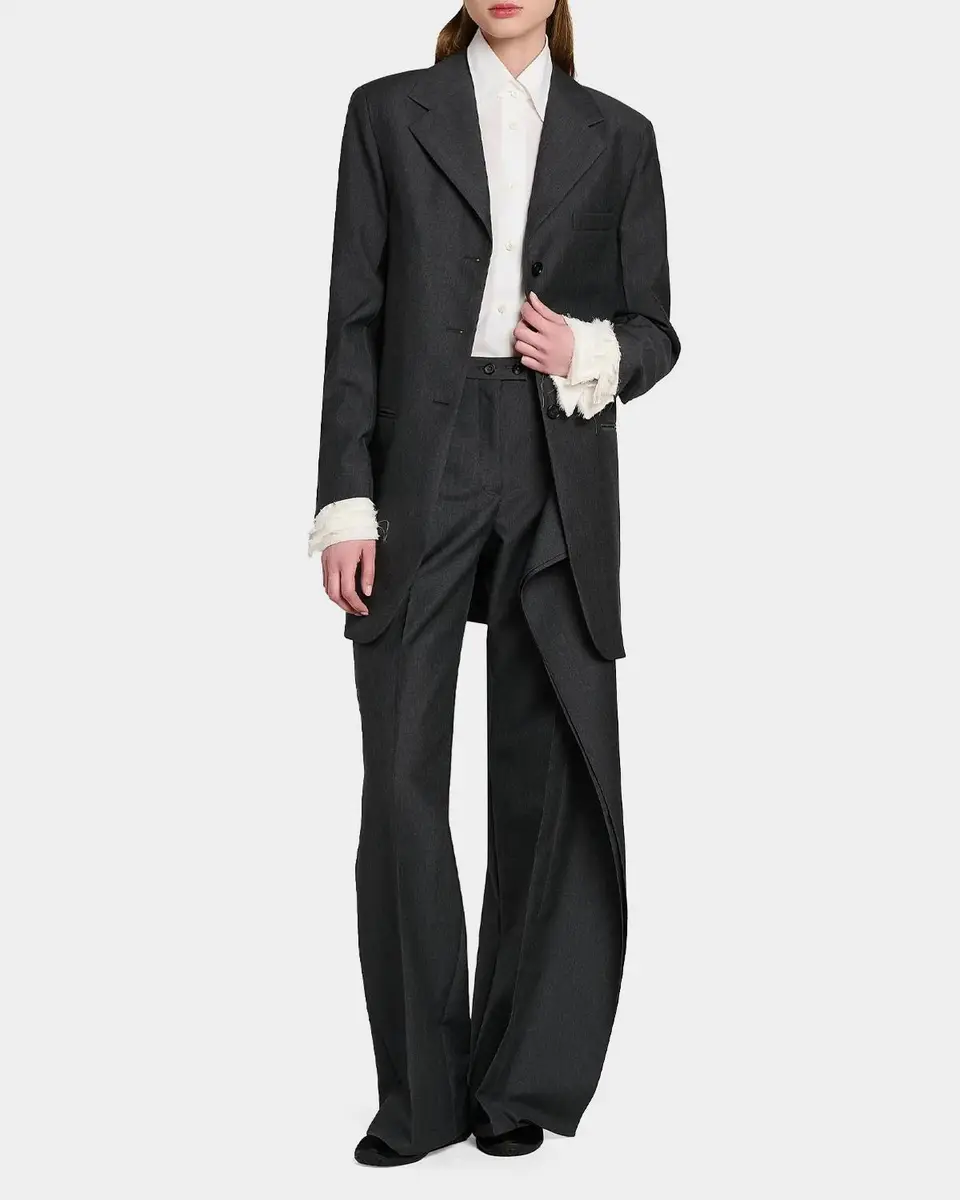 Jil Sander Fil-a-Fil Wool Long Jacket | Thumbnail 2 Jil Sander Fil-a-Fil Wool Long Jacket | Thumbnail 2