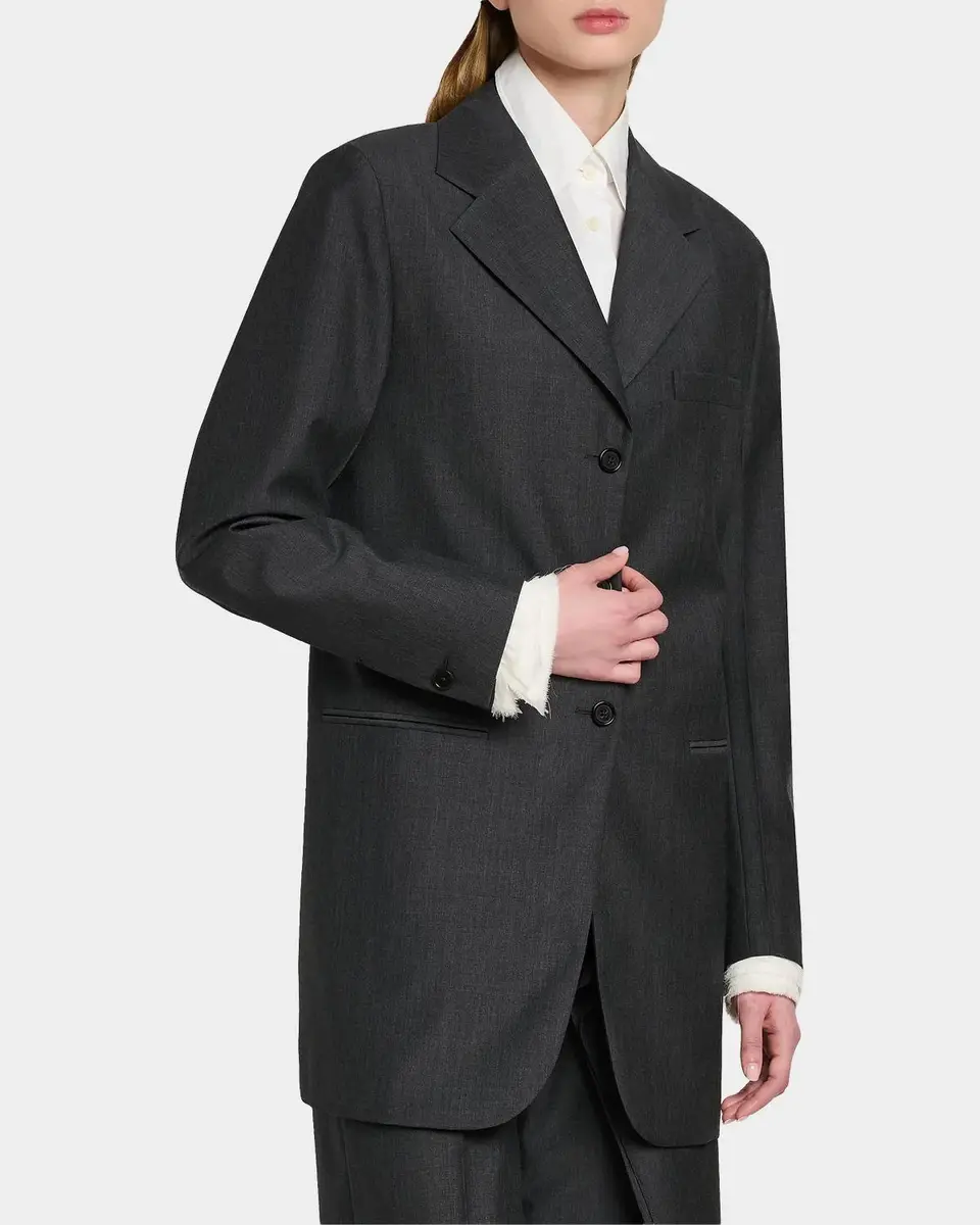 Jil Sander Fil-a-Fil Wool Long Jacket | Thumbnail 4 Jil Sander Fil-a-Fil Wool Long Jacket | Thumbnail 4
