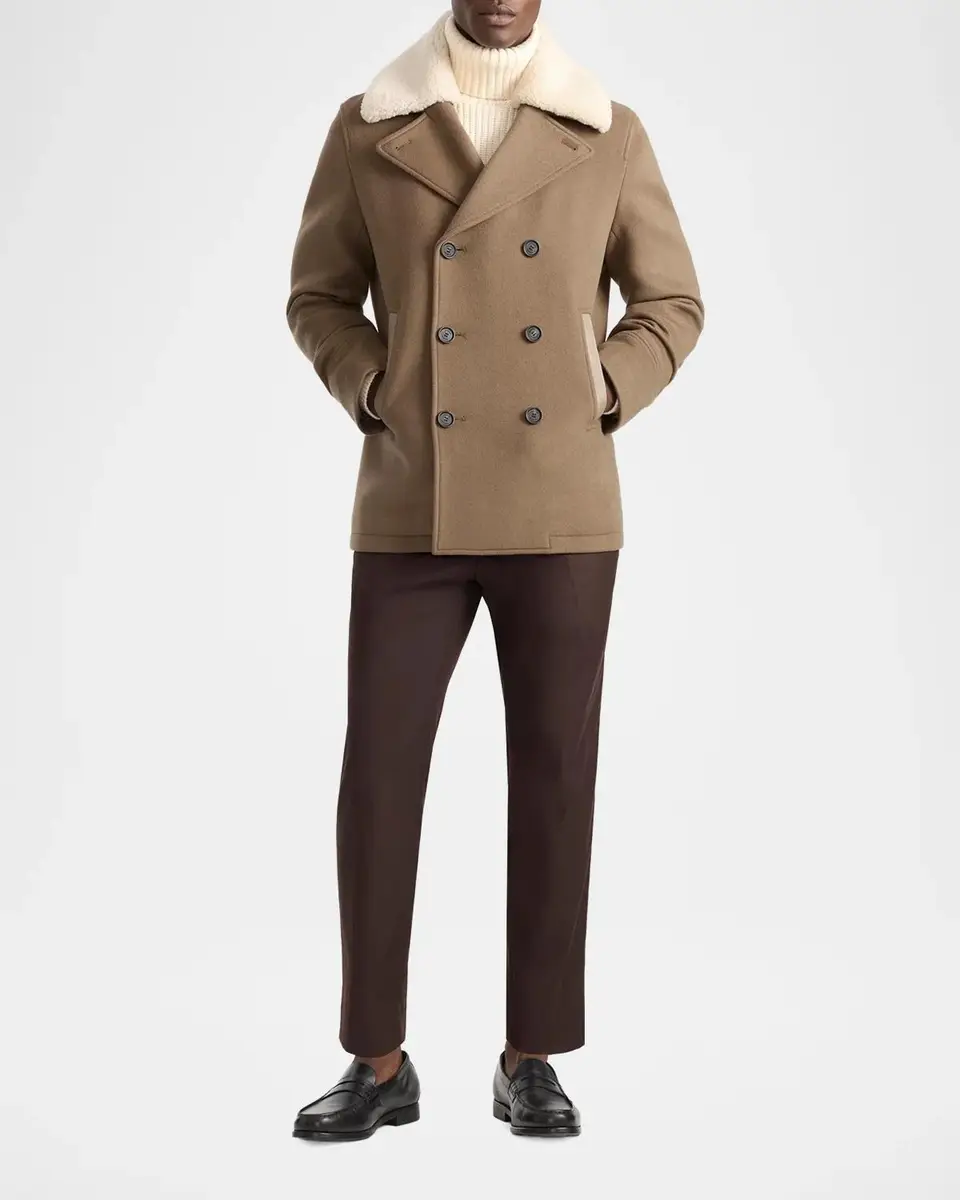 Mackage Men's Cole Wool Double-Breasted Jacket with Shearling Collar | Thumbnail 2 Mackage Men's Cole Wool Double-Breasted Jacket with Shearling Collar | Thumbnail 2