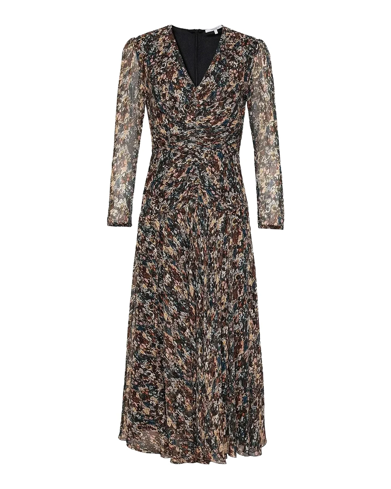 Ruched Abstract-Print Midi Dress