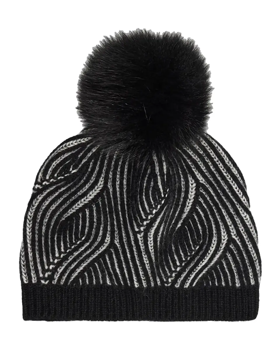 Sofia Cashmere Wave Rib Beanie with Faux Fur Pom-Pom | Thumbnail 2 Sofia Cashmere Wave Rib Beanie with Faux Fur Pom-Pom | Thumbnail 2