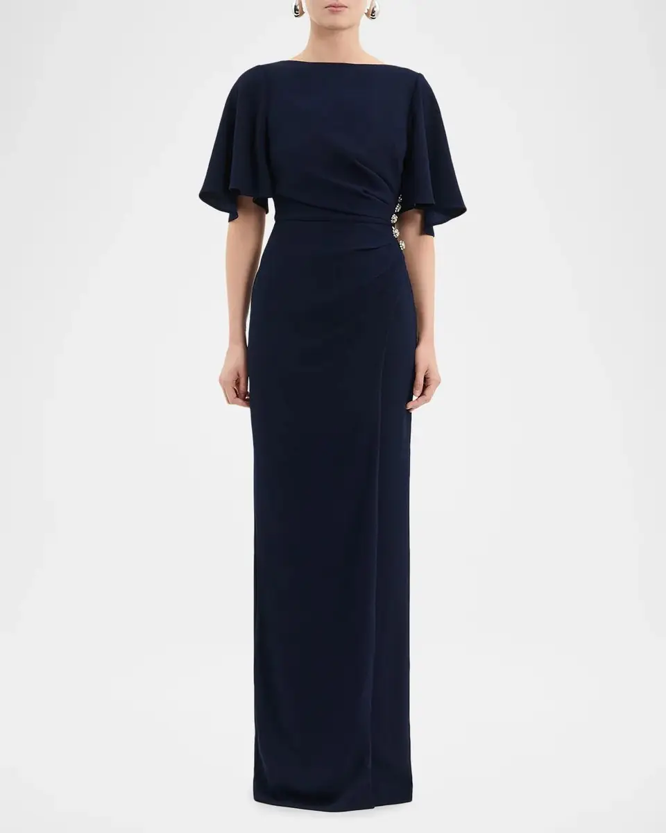 Rebecca Vallance Gimlet Pleated Crepe Column Gown | Thumbnail 2