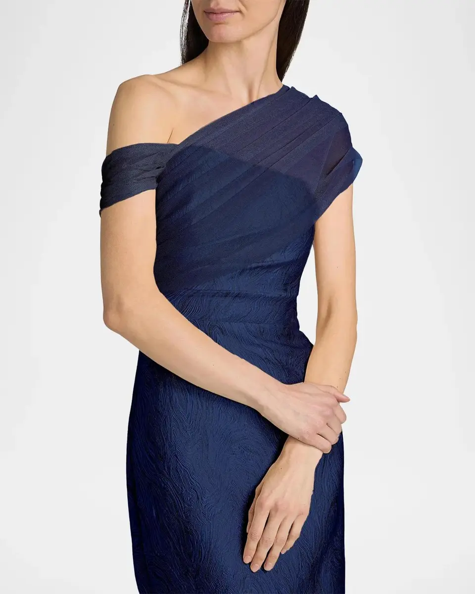 THEIA Zara One-Shoulder Metallic Jacquard Column Gown | Thumbnail 5 THEIA Zara One-Shoulder Metallic Jacquard Column Gown | Thumbnail 5