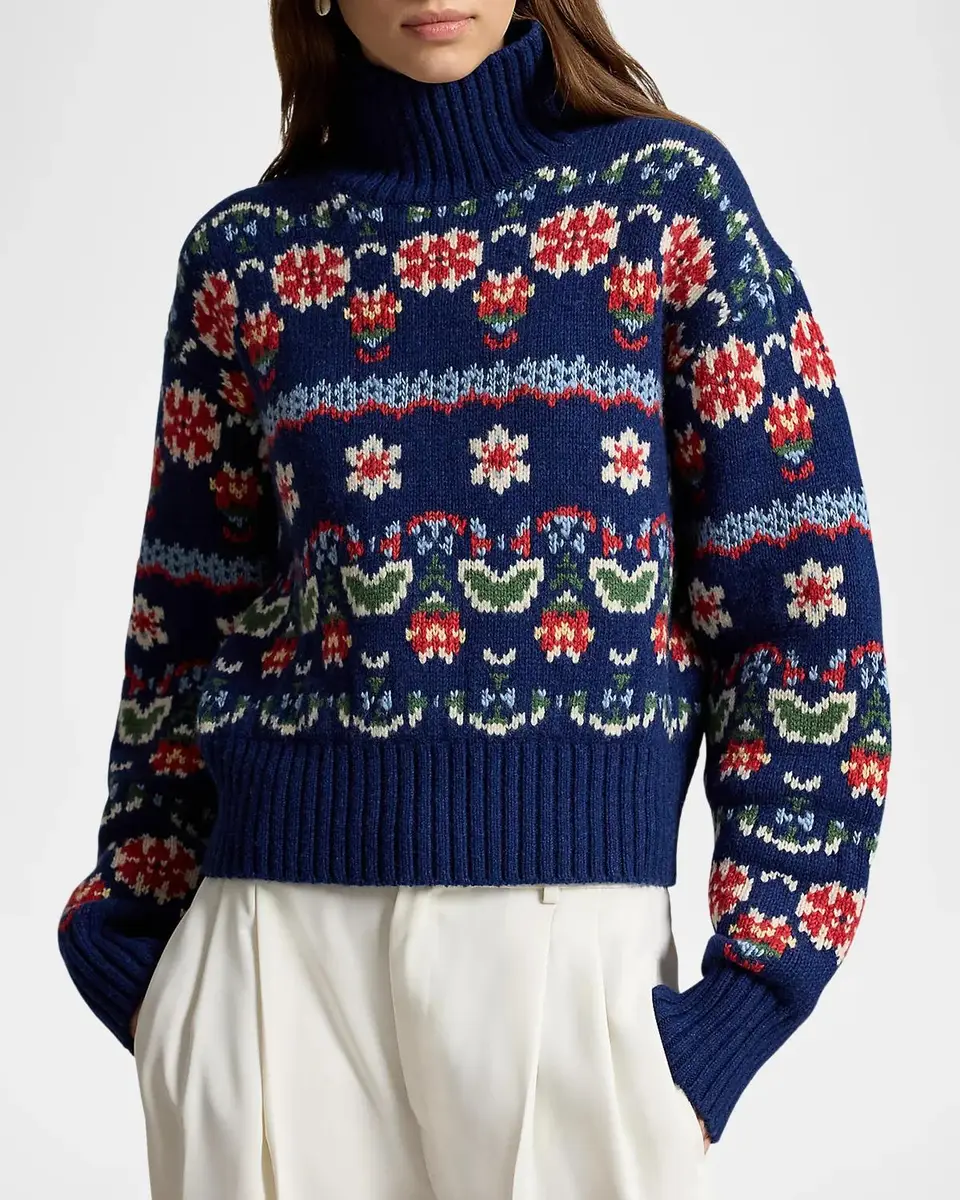 Ralph Lauren Floral Fair-Isle Wool-Blend Funnel Neck Sweater | Thumbnail 4