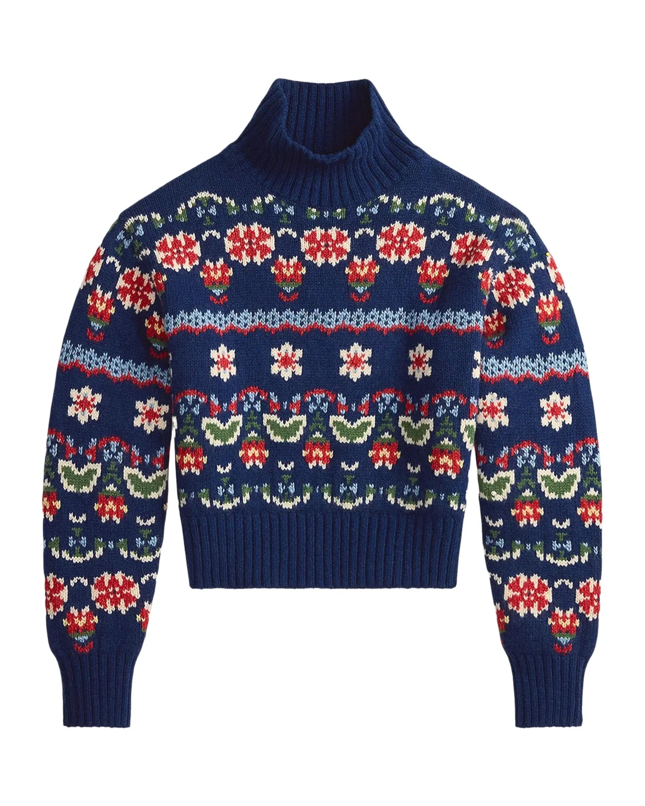 Ralph Lauren Floral Fair-Isle Wool-Blend Funnel Neck Sweater