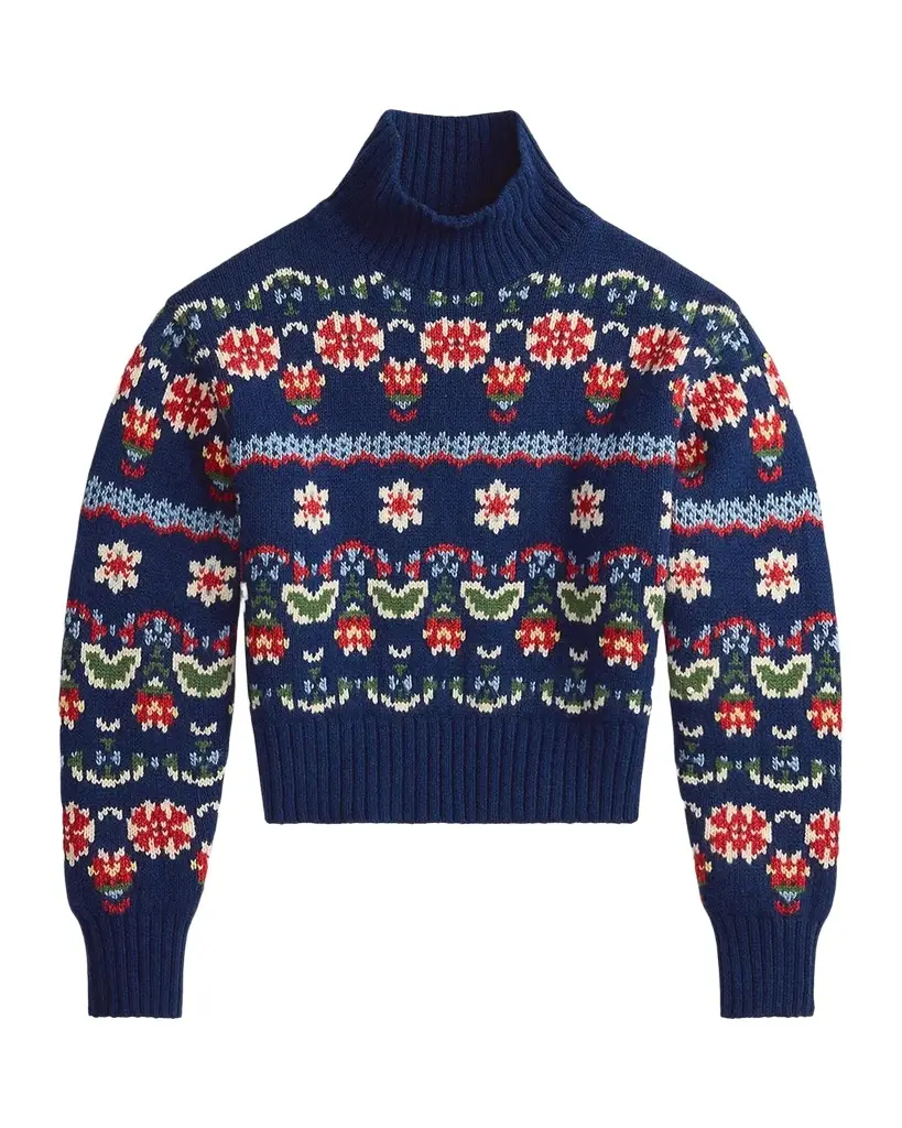 Floral Fair-Isle Wool-Blend Funnel Neck Sweater Floral Fair-Isle Wool-Blend Funnel Neck Sweater