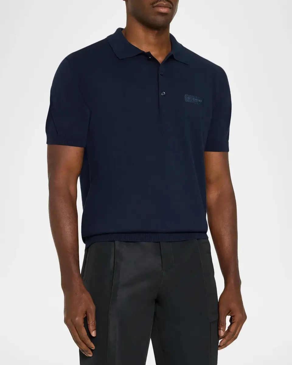 Givenchy Men's Grosgrain Logo Cotton Knit Polo Shirt | Thumbnail 4 Givenchy Men's Grosgrain Logo Cotton Knit Polo Shirt | Thumbnail 4