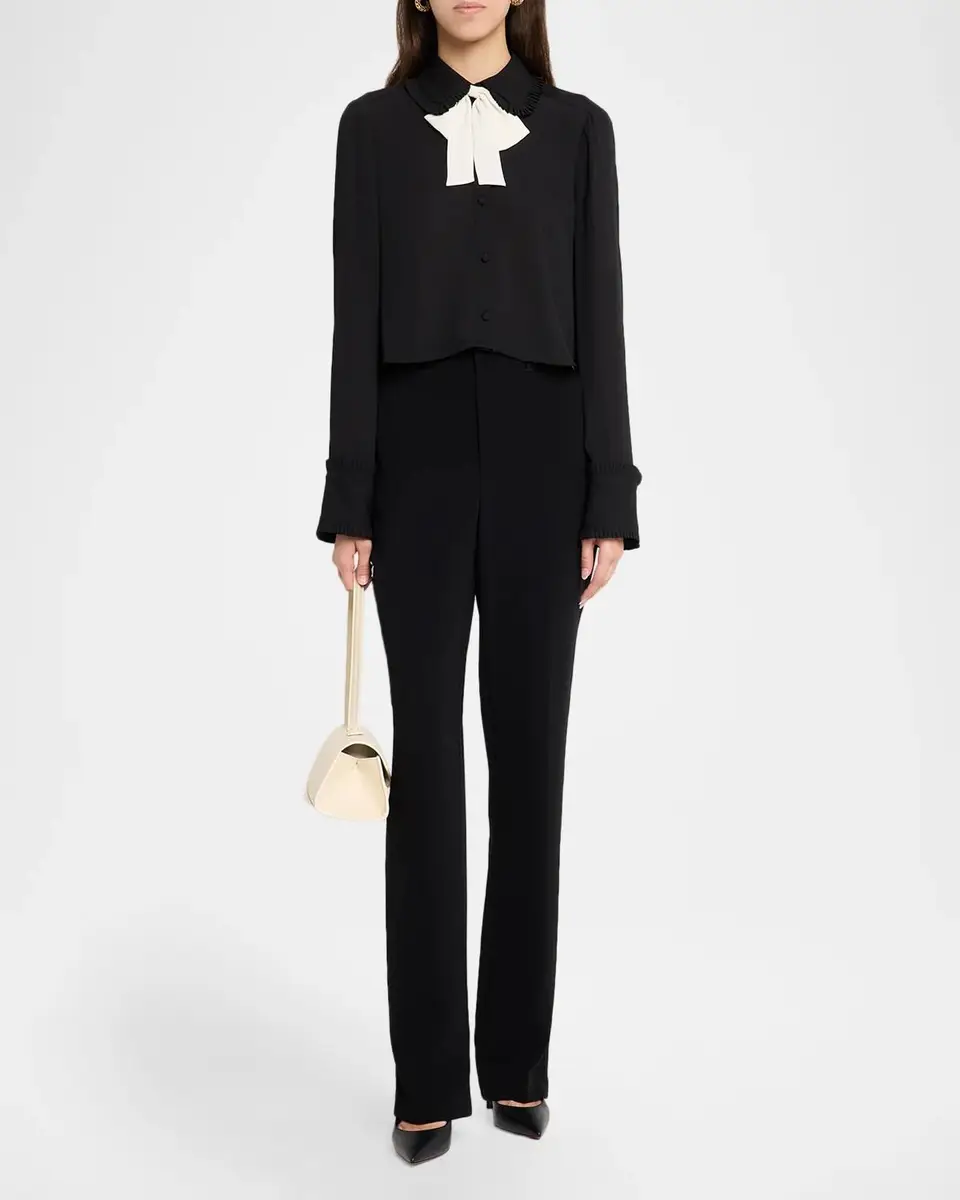Cinq à Sept Zaida Neck-Tie Cropped Button-Front Shirt | Thumbnail 2 Cinq à Sept Zaida Neck-Tie Cropped Button-Front Shirt | Thumbnail 2
