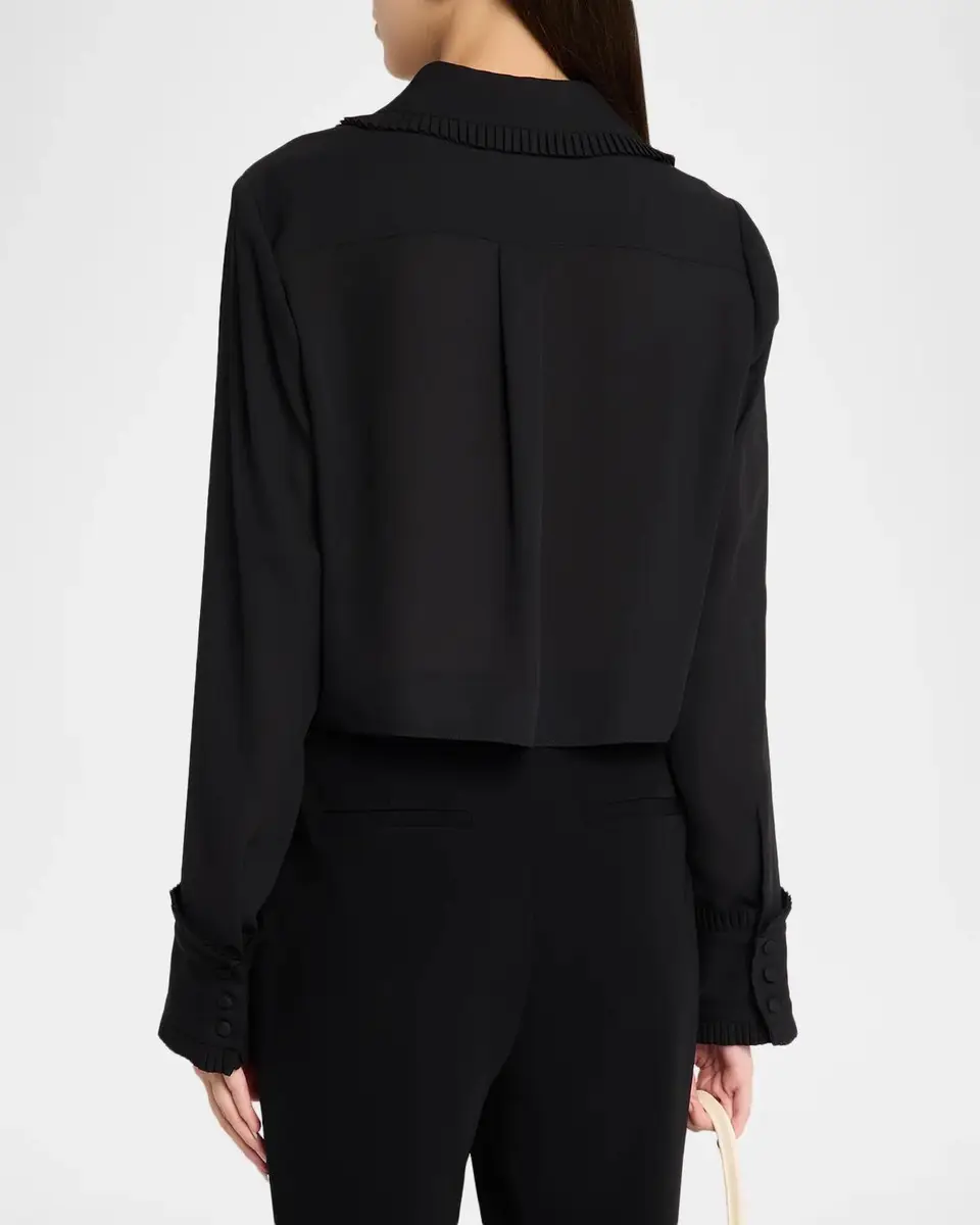 Cinq à Sept Zaida Neck-Tie Cropped Button-Front Shirt | Thumbnail 3 Cinq à Sept Zaida Neck-Tie Cropped Button-Front Shirt | Thumbnail 3