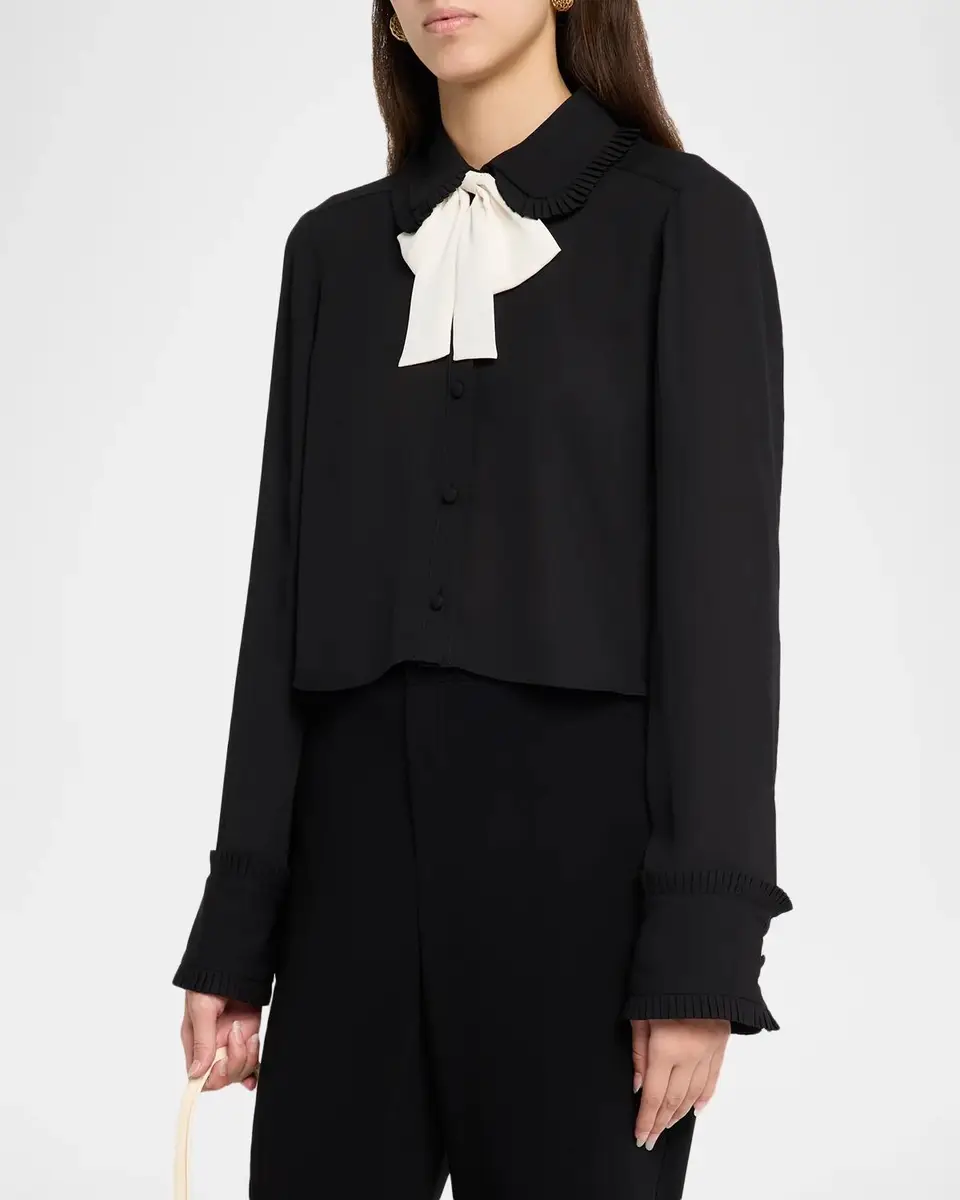 Cinq à Sept Zaida Neck-Tie Cropped Button-Front Shirt | Thumbnail 4 Cinq à Sept Zaida Neck-Tie Cropped Button-Front Shirt | Thumbnail 4