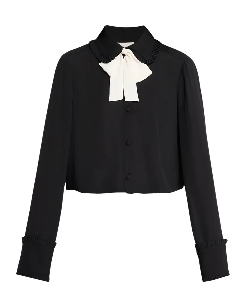 Zaida Neck-Tie Cropped Button-Front Shirt Zaida Neck-Tie Cropped Button-Front Shirt