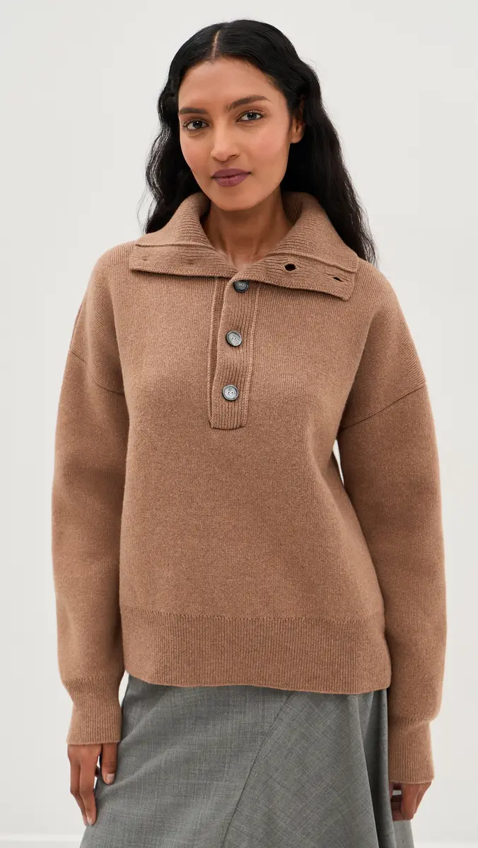 AMI High Buttoned Collar Sweater | Thumbnail 2 AMI High Buttoned Collar Sweater | Thumbnail 2