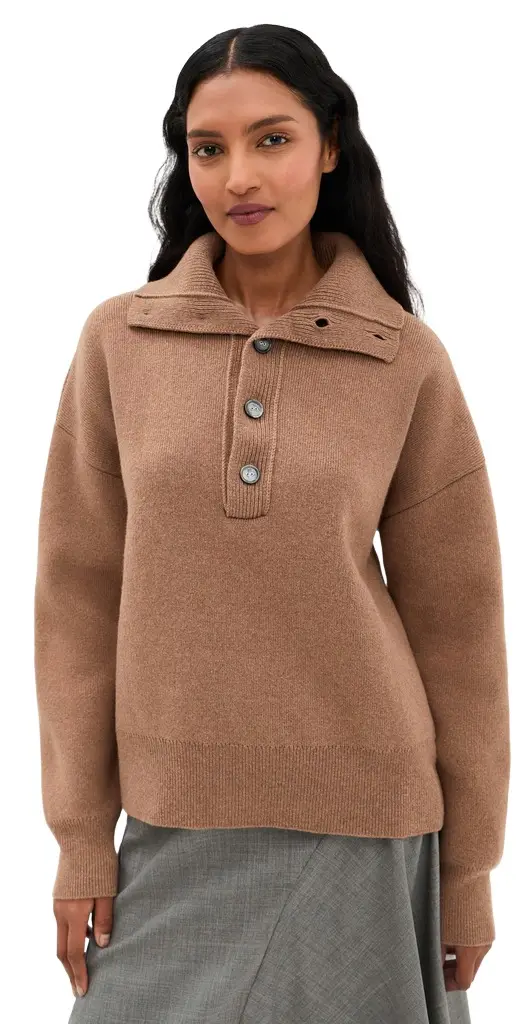 AMI High Buttoned Collar Sweater