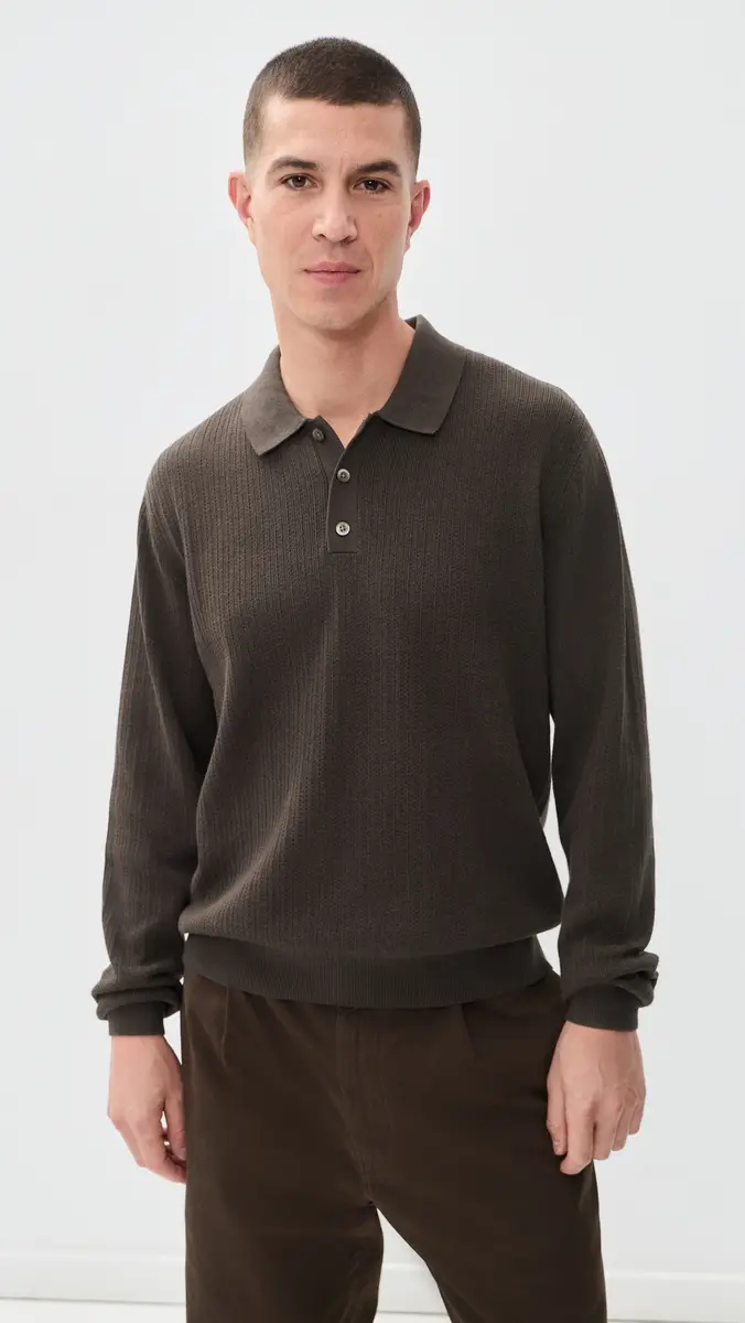 Madewell Textured Stitch Long Sleeve Polo | Thumbnail 2 Madewell Textured Stitch Long Sleeve Polo | Thumbnail 2