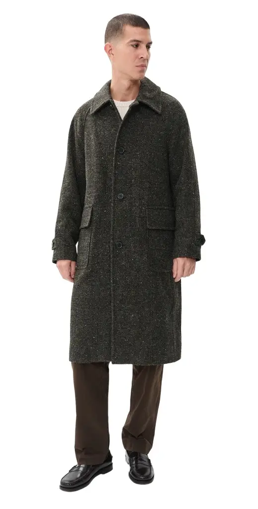 Flecked Herringbone Single Breasted Coat