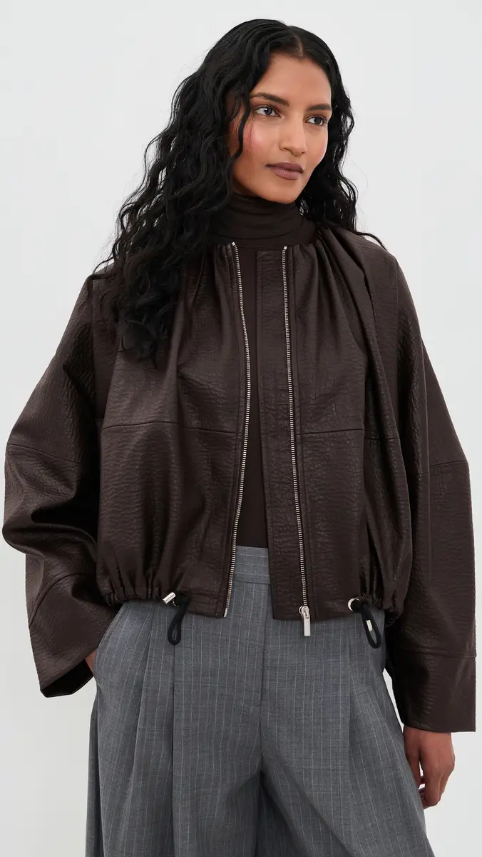 MEIMEIJ Blouson Cinched Bubble Faux Leather Jacket | Thumbnail 2