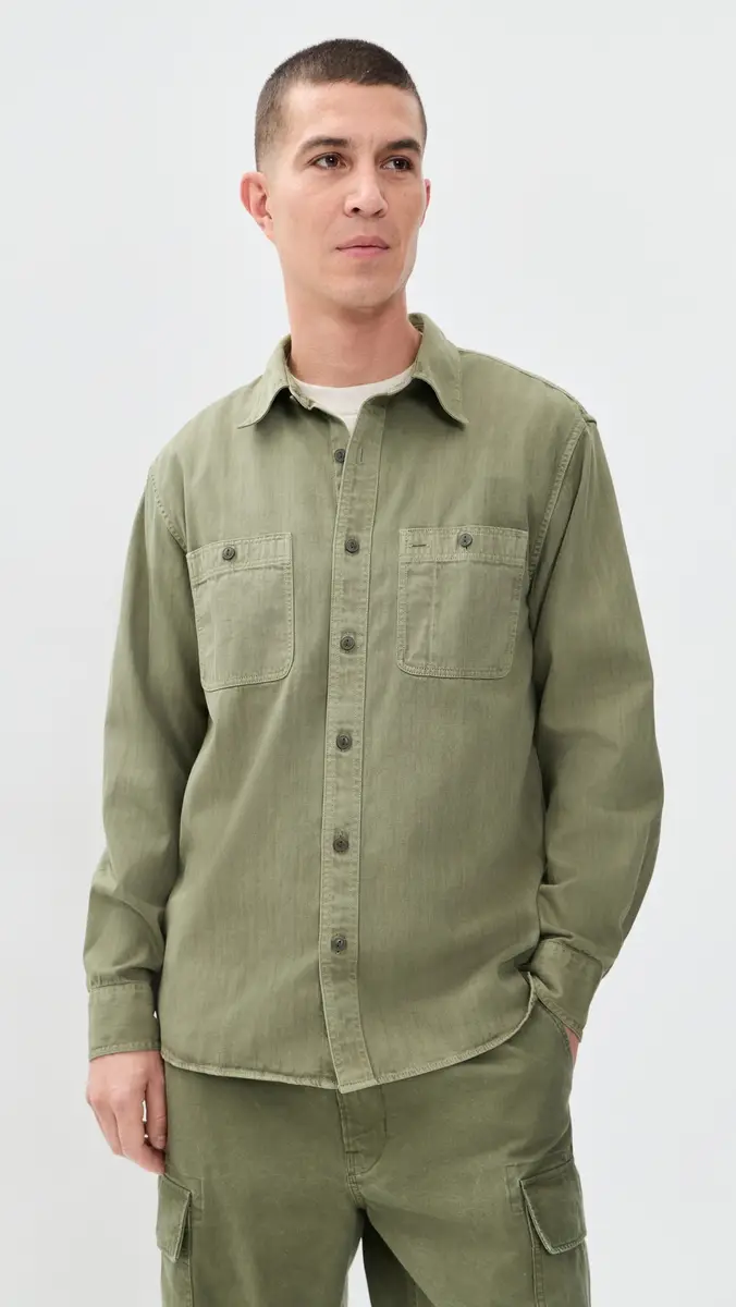 Madewell Work Shirt In Cotton Olive | Thumbnail 2