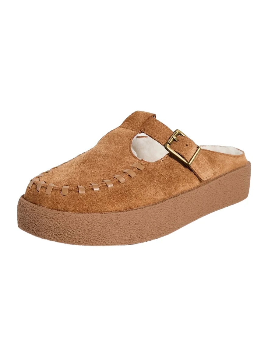 INTENTIONALLY BLANK Suede Faux Fur Text Message Mules