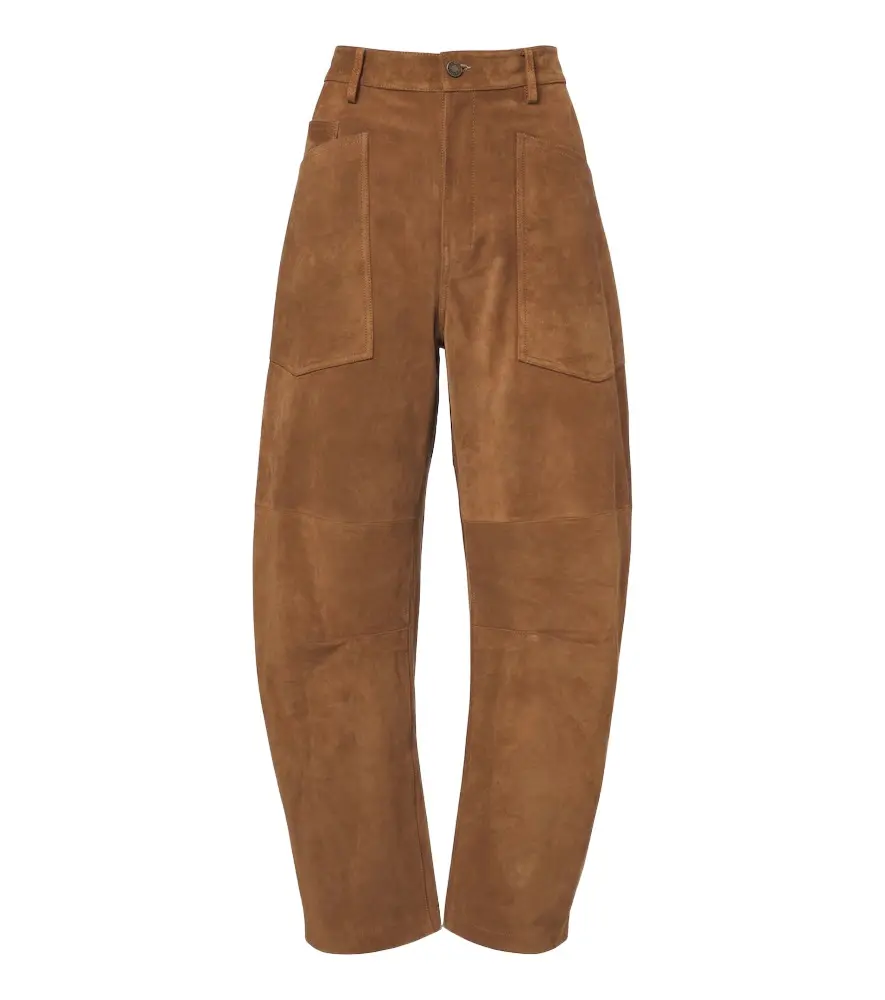 Shon suede barrel-leg pants