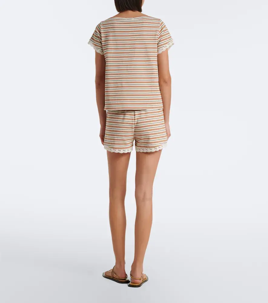 Posse Maeve lace-trimmed striped cotton shorts | Thumbnail 2