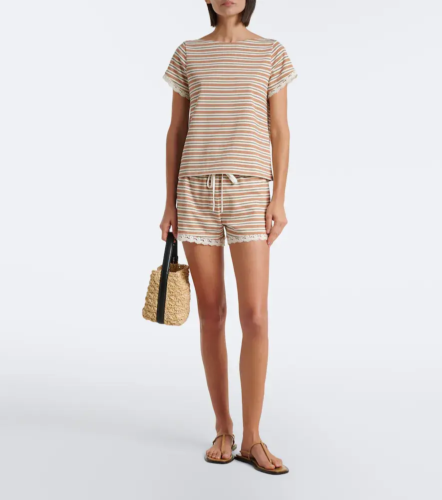 Posse Maeve lace-trimmed striped cotton shorts | Thumbnail 5
